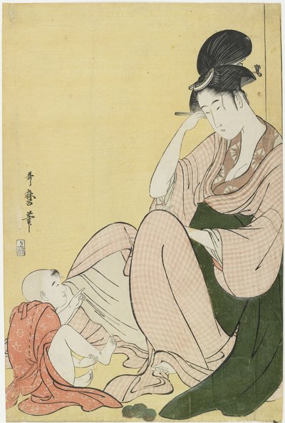 Kvinne og et barn som peker, 1794-1795 av Kitagawa Utamaro